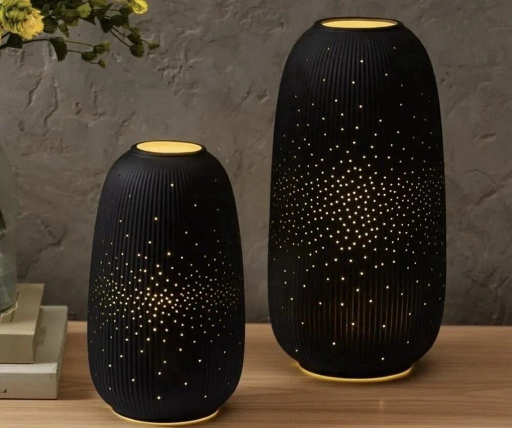 Evergreen LED Porcelain Lantern Set of 2 Decorative Indoor Outdoor NEW